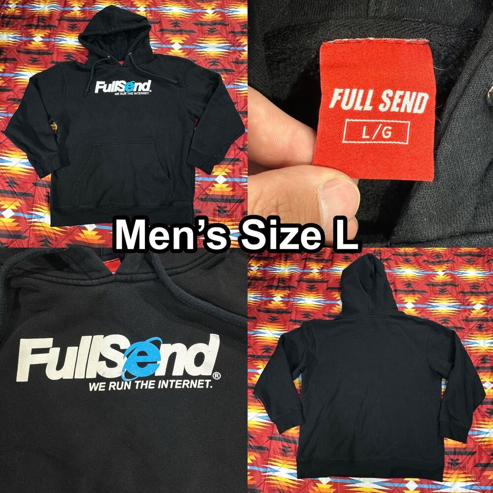 Full Send We Run The Internet Black Pullover Hoodie Sweater Men’s Size Large